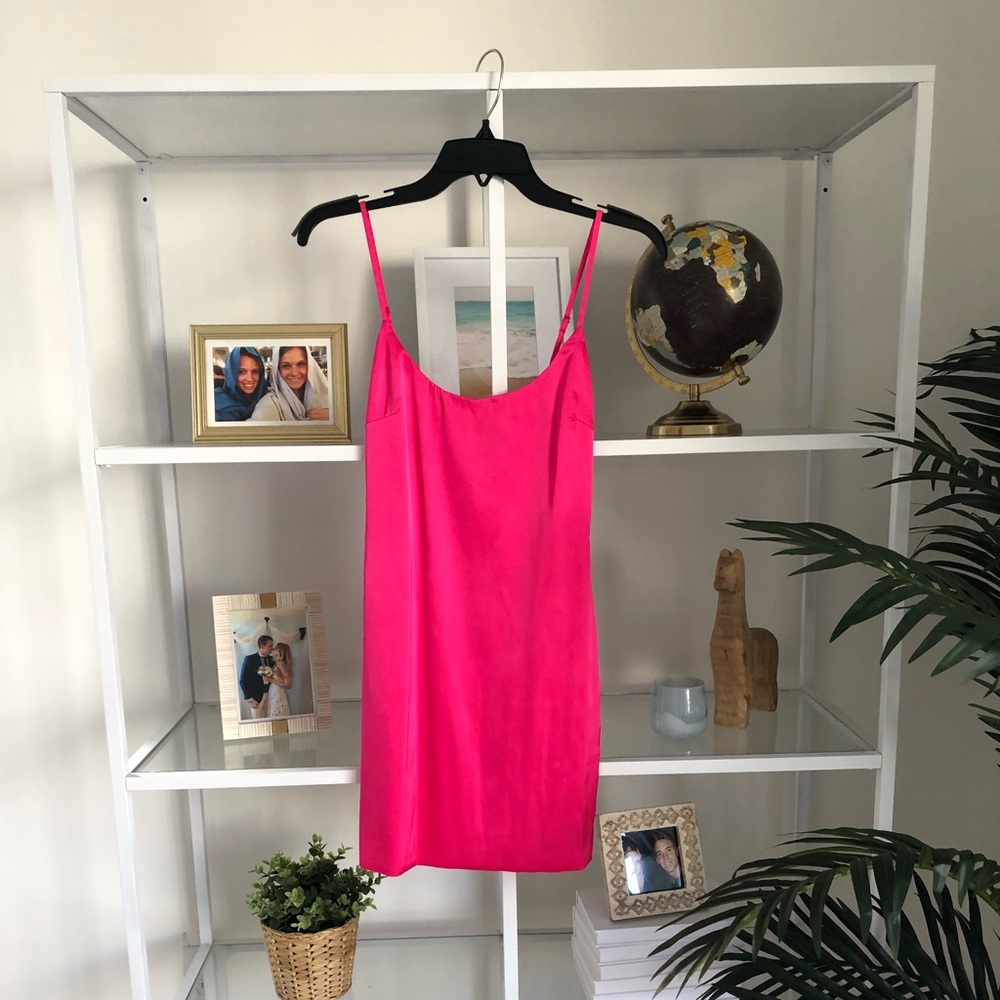 Hot pink satin silky bodycon mini dress